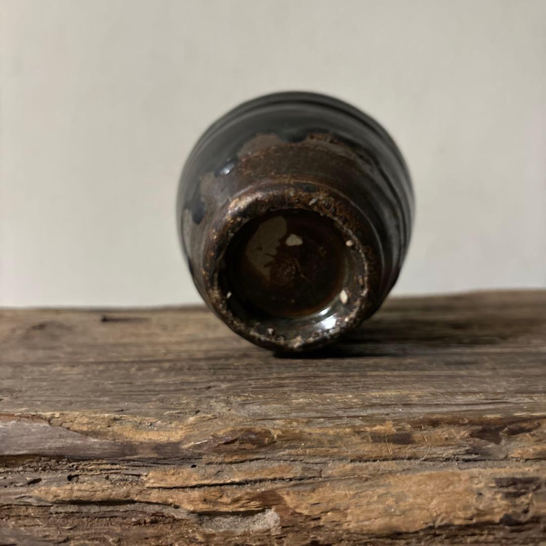 黒南蛮小ぶり不識型　壺花入　黒高麗　酒器　古道具　アンティーク　検:李朝　古唐津