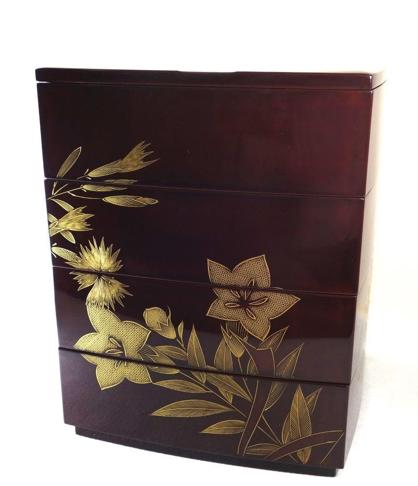 輪島塗 四季草花文様 四段重箱