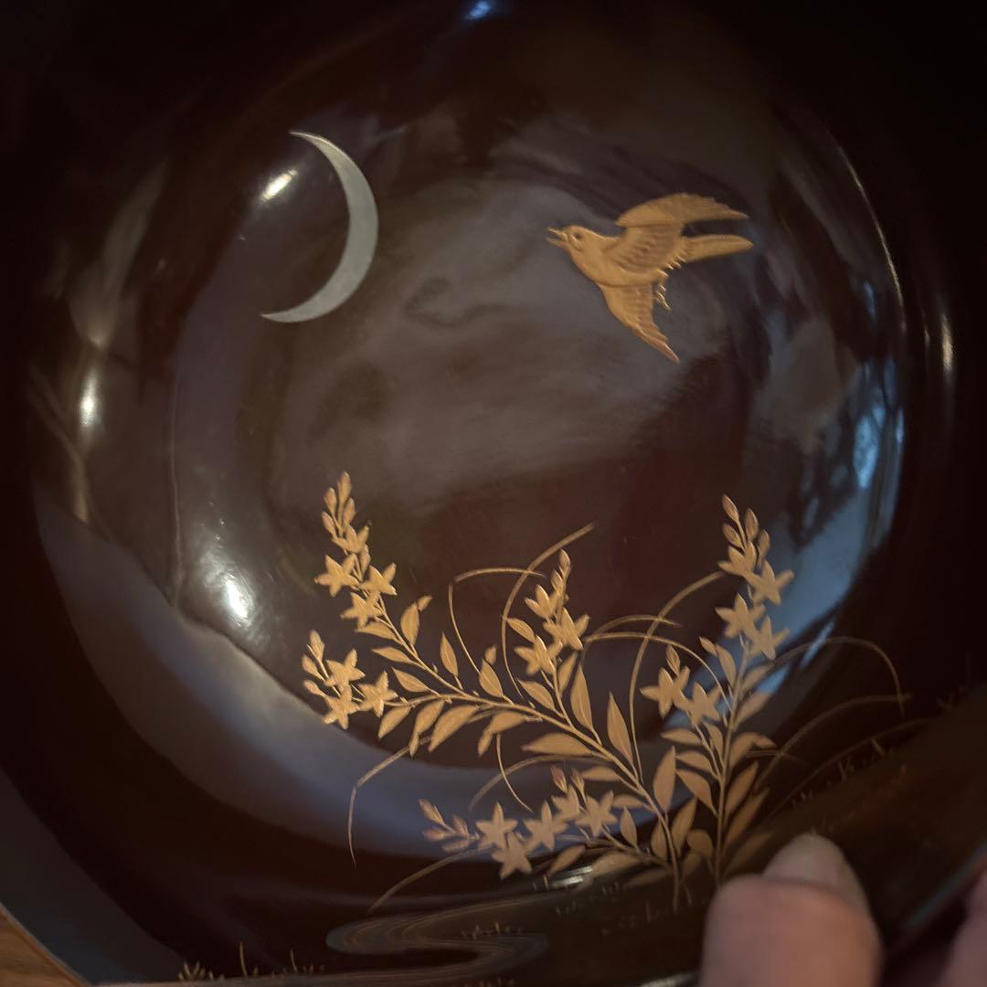 黒塗蒔絵菓子鉢アンティーク大平木箱付き漆器蓋付き金蒔絵風流な絵付けわびさび茶道具