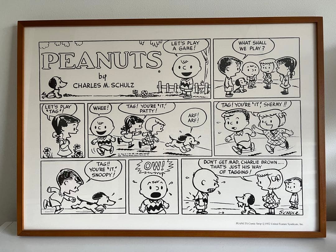 1952年　ヴィンテージ　ピーナッツ　スヌーピー コミックポスター額装(大)