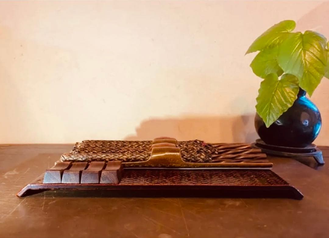 レア　美品　台形久留米籃胎(らんたい)漆器　付属 ・箸・箸置き・合計２１点セット