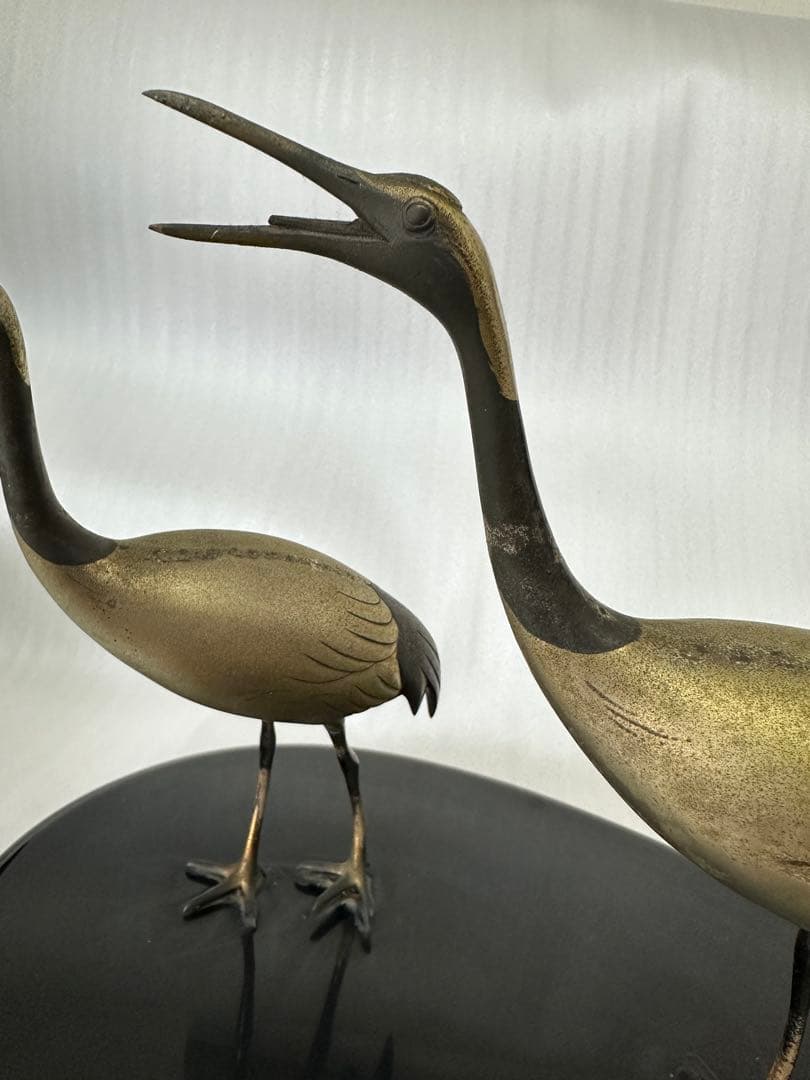 作家物 鶴　2羽 オブジェ　インテリア 高さ約29cm 銅製？