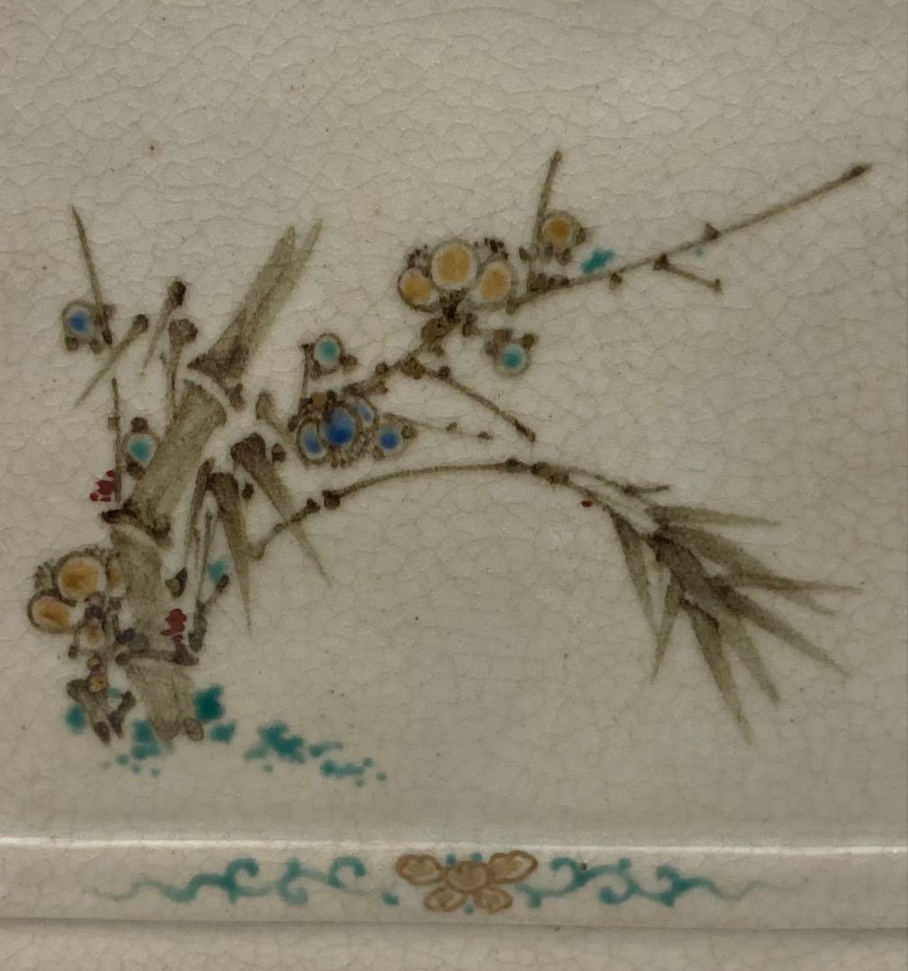 B441b「色絵山水・竹梅図硯屏」清水焼　京焼　文房具