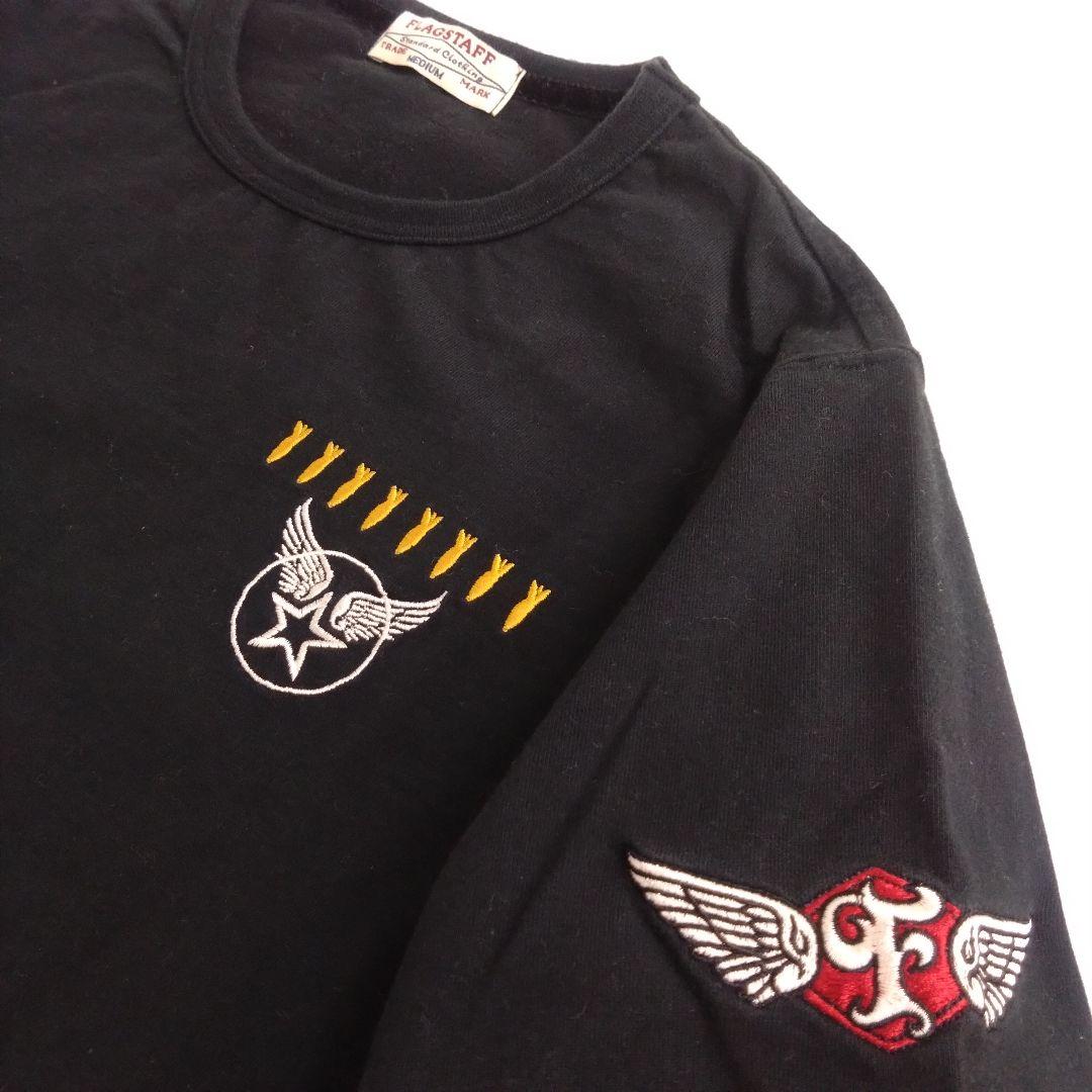 FLAGSTAFF Tシャツ ピンナップガール 黒 刺繍 ミリタリー