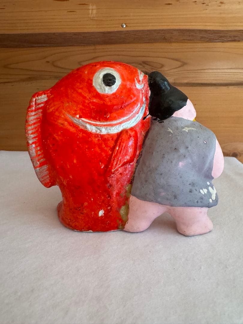 希少 中野土人形 奈良久雄 『鯛曳童子』郷土玩具 民藝 長野県