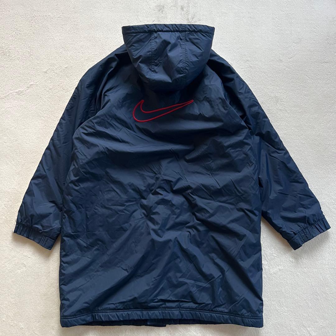 NIKE ナイキ 160㎝ ベンチコート 裏ボア 紺ネイビー 赤レッド 刺繍ロゴ