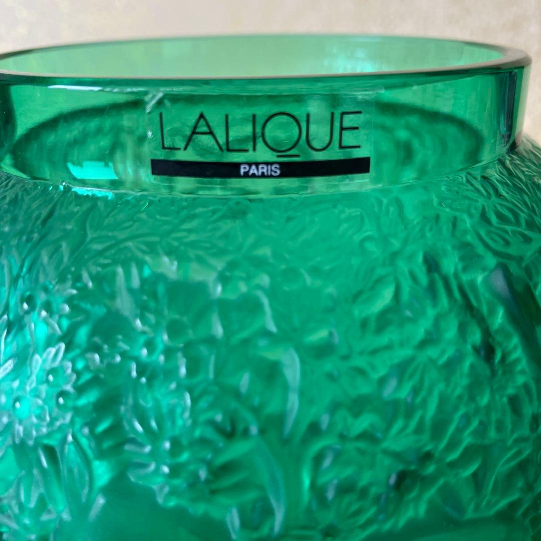 LALIQUE グリーン 花瓶 動物彫刻