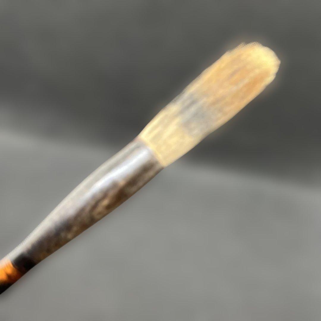 使用品　大筆　三国志上海工藝　竹の山水漆工芸　両端水牛角使用　穂先 6.3cm