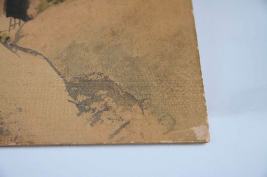 秋光作　里山風景画　日本画　色紙