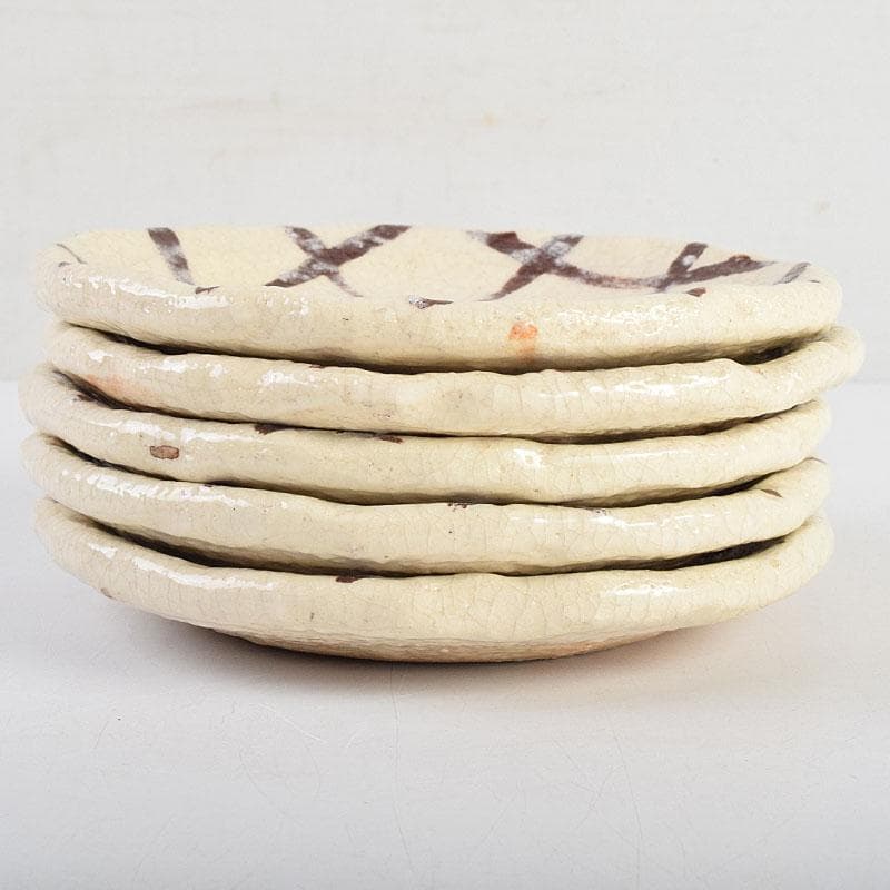 北大路魯山人作　網目文　銘々皿　五客　銘「磯風」　清水公照極め箱　M　R9391