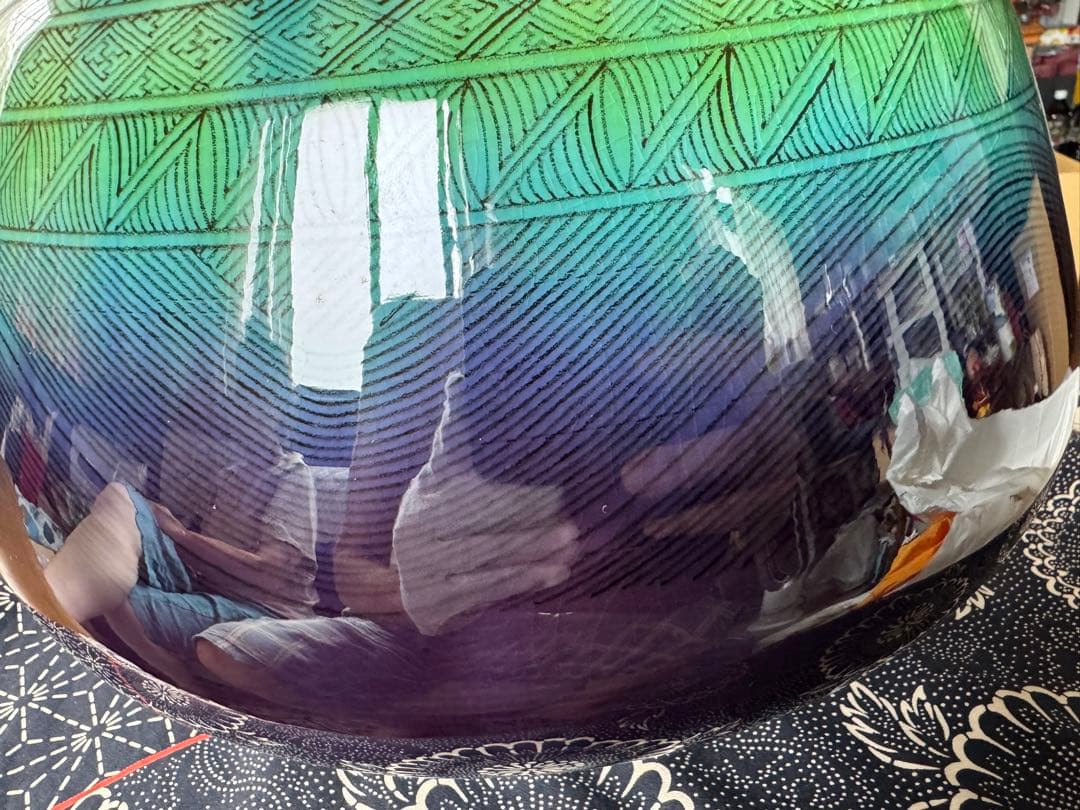 幅30cmの大型作品！　人間国宝　三代　徳田八十吉　(正彦銘) 碧明釉小紋壺