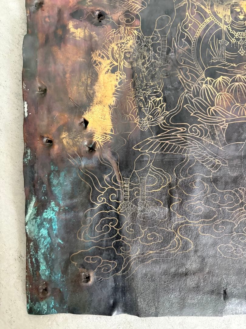 銅板　仏画　鳥に乗った仏様