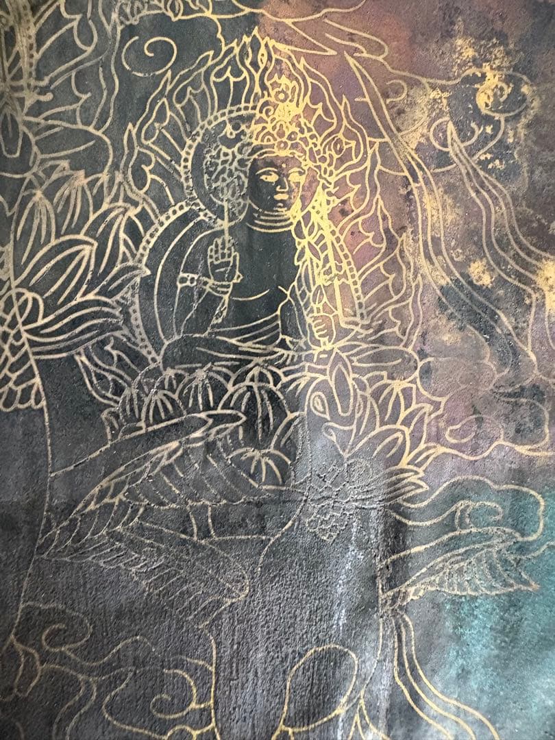 銅板　仏画　鳥に乗った仏様