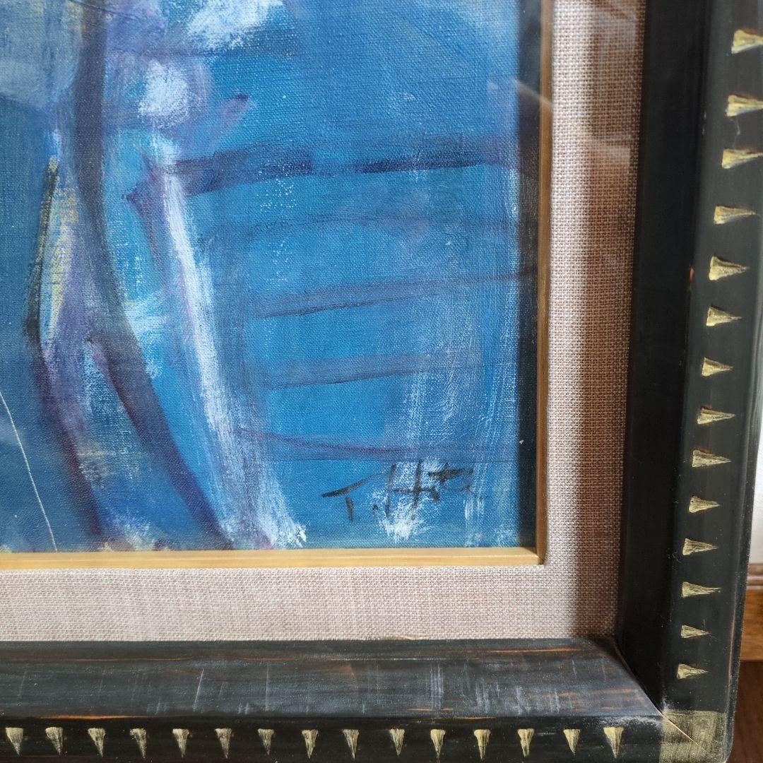 油絵(青い馬)保手浜たかしさん作