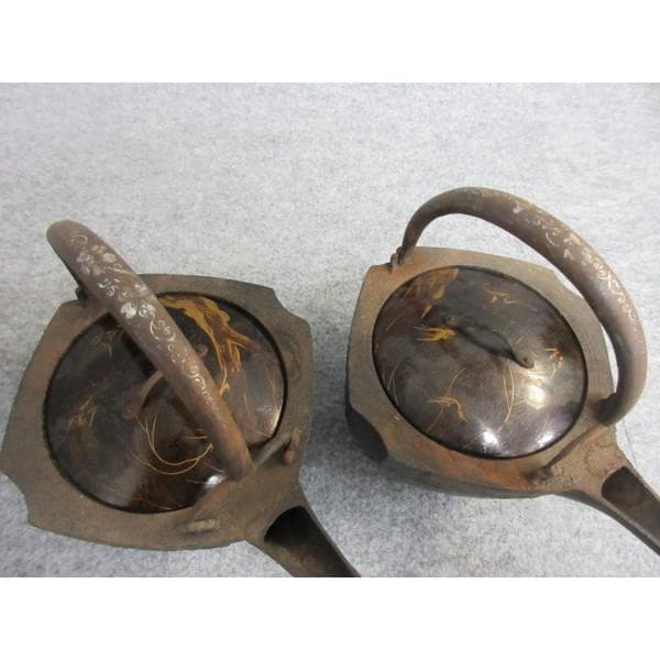 提手銀象嵌金蒔絵蓋桜文鉄銚子一対 [B27068]