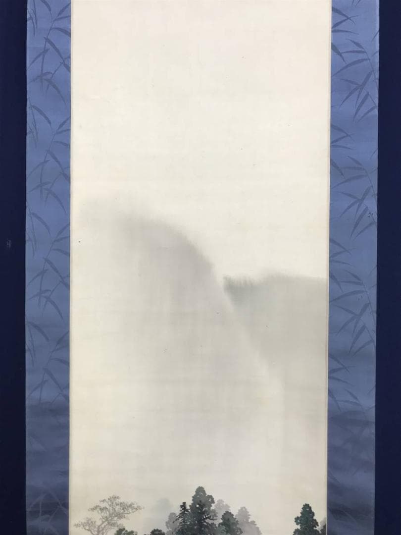 真作/西村秀岳/孤村新藹/こそんしんあい/新緑田家図/掛軸/名家伝来/AE-33