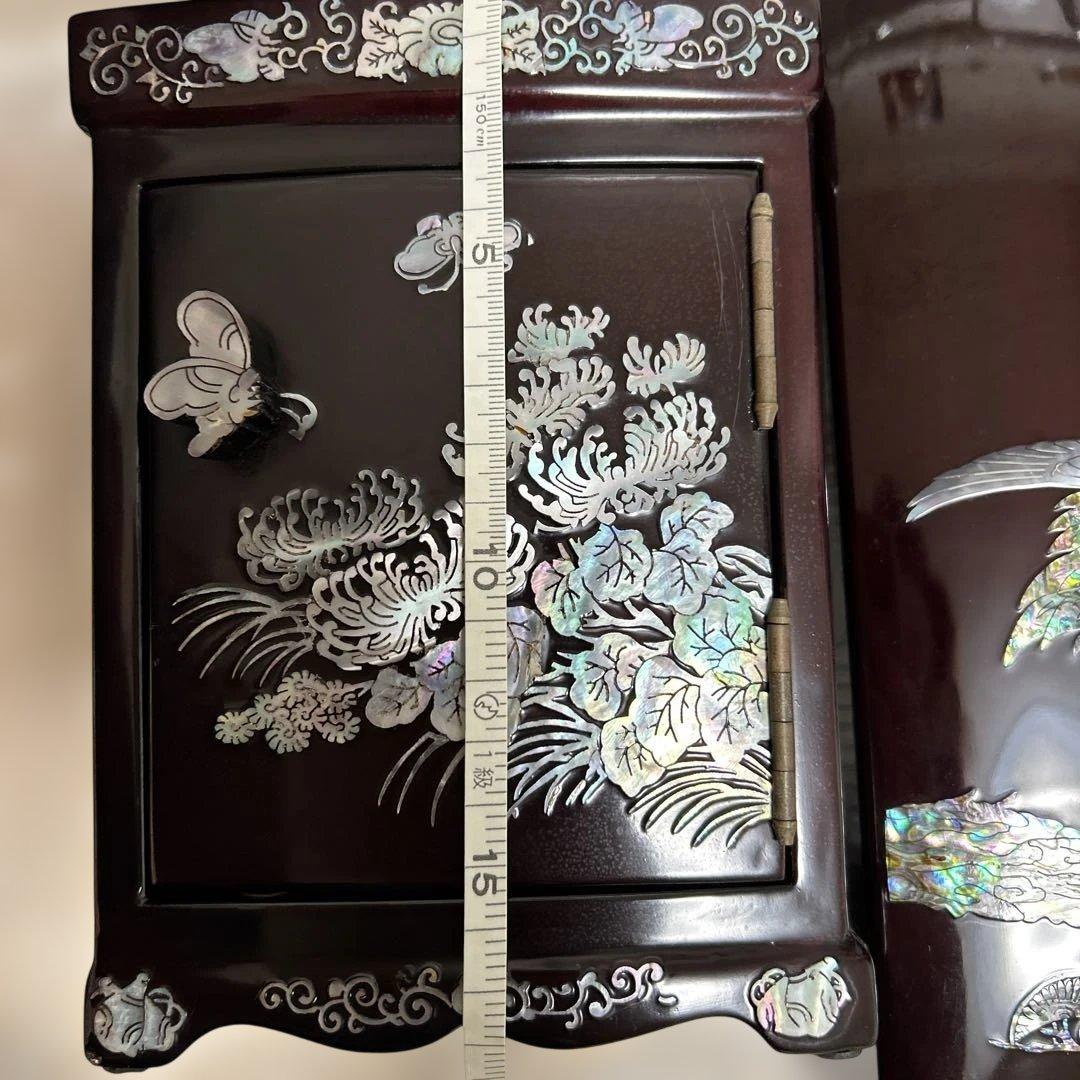 韓国漆器 螺鈿細工 貴重漆塗り高級　鶴と松の貴重箱と宝石箱2セット