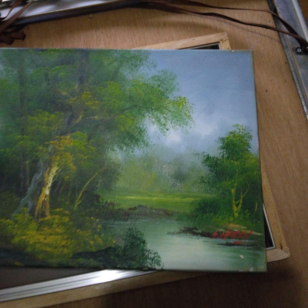 1382　S Harry　油絵　S・ハリー　風景画　絵画　林　川