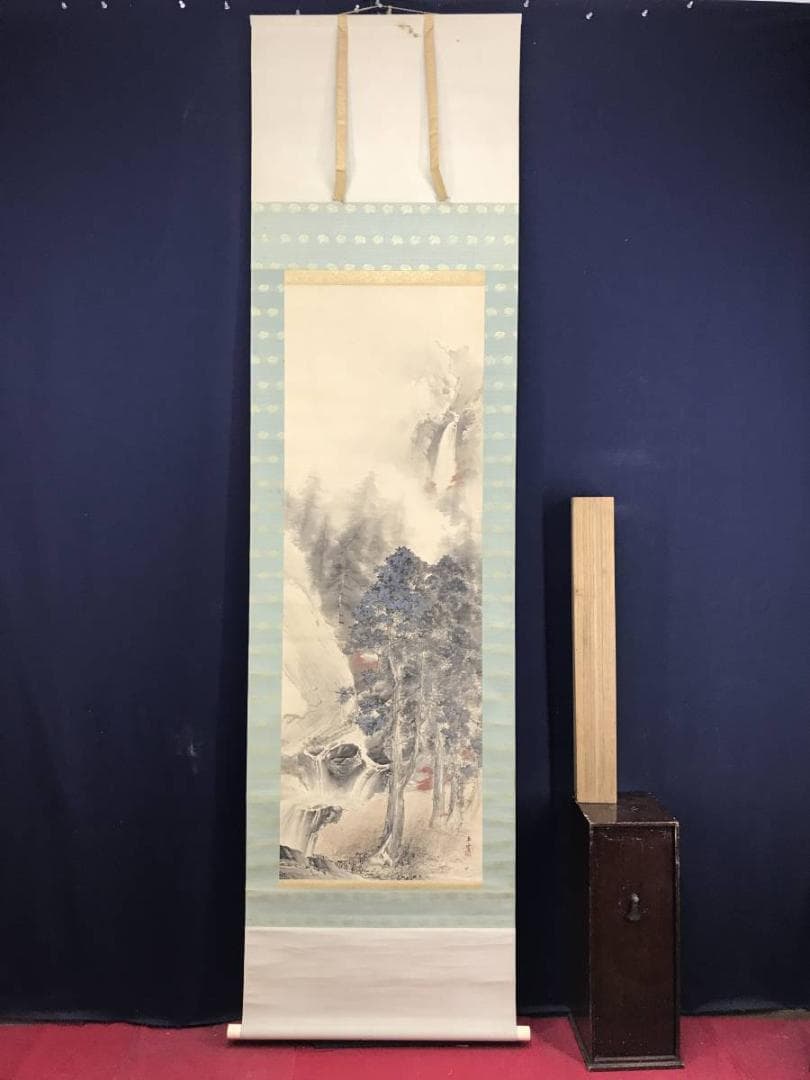 真作/五雲/紅葉山渓図/山水図/滝図/渓谷図/秋山図/掛軸☆宝船☆AE-416