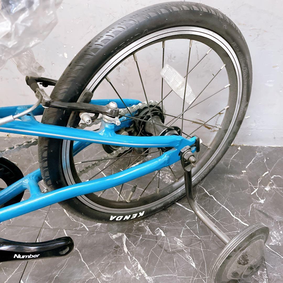 【921】ロードバイク風 子供車 Number ブルー 補助輪付き
