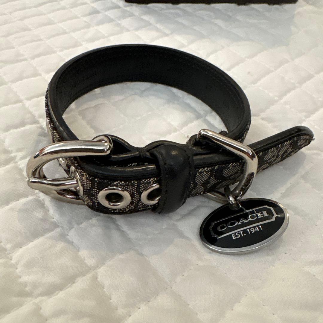 COACH ブラックレザーシグネチャー首輪とリードセット