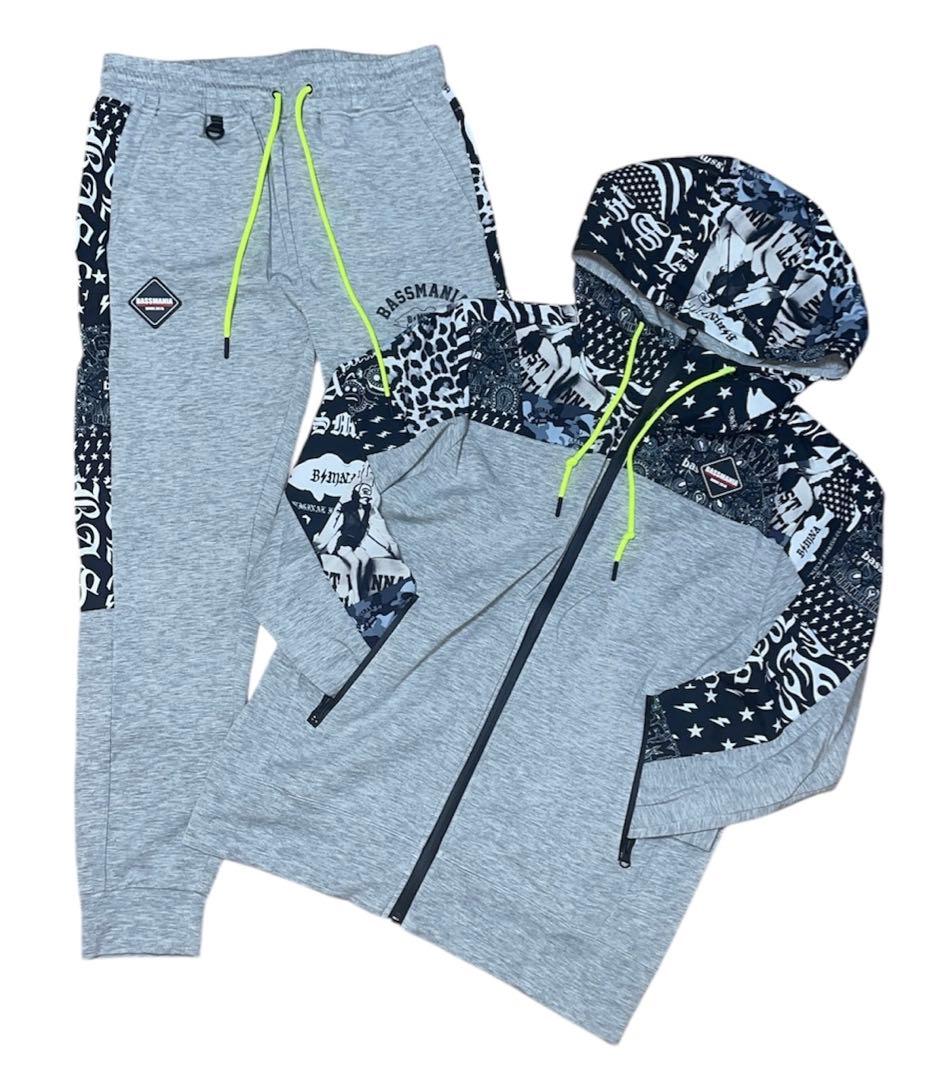 バスマニア セットアップ M ジャージ 上下 bassmania グレー フード