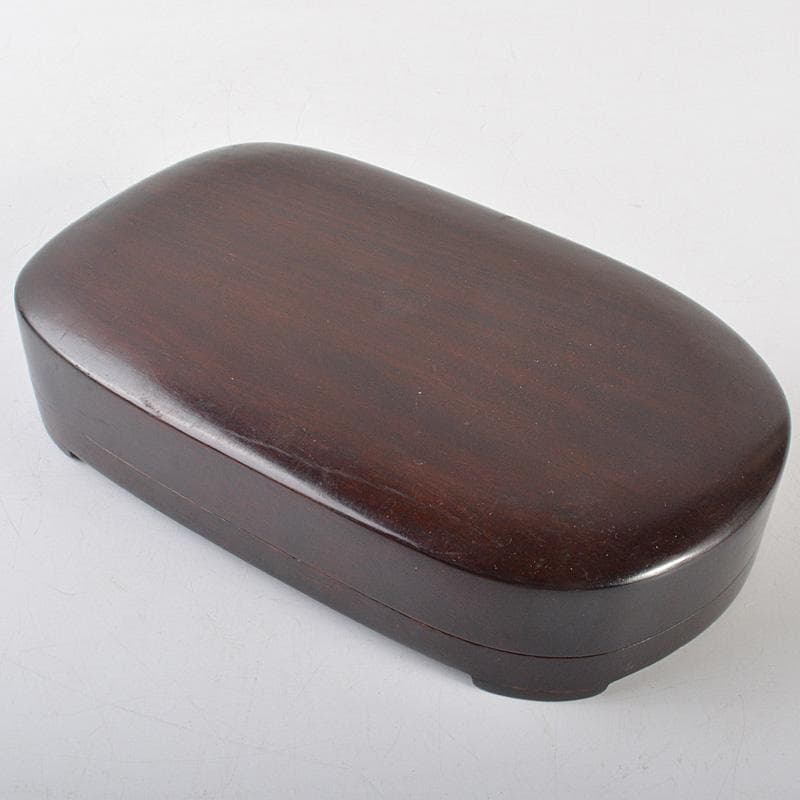 中国　書道具　花刻　端渓硯　唐木箱付　V　R7139