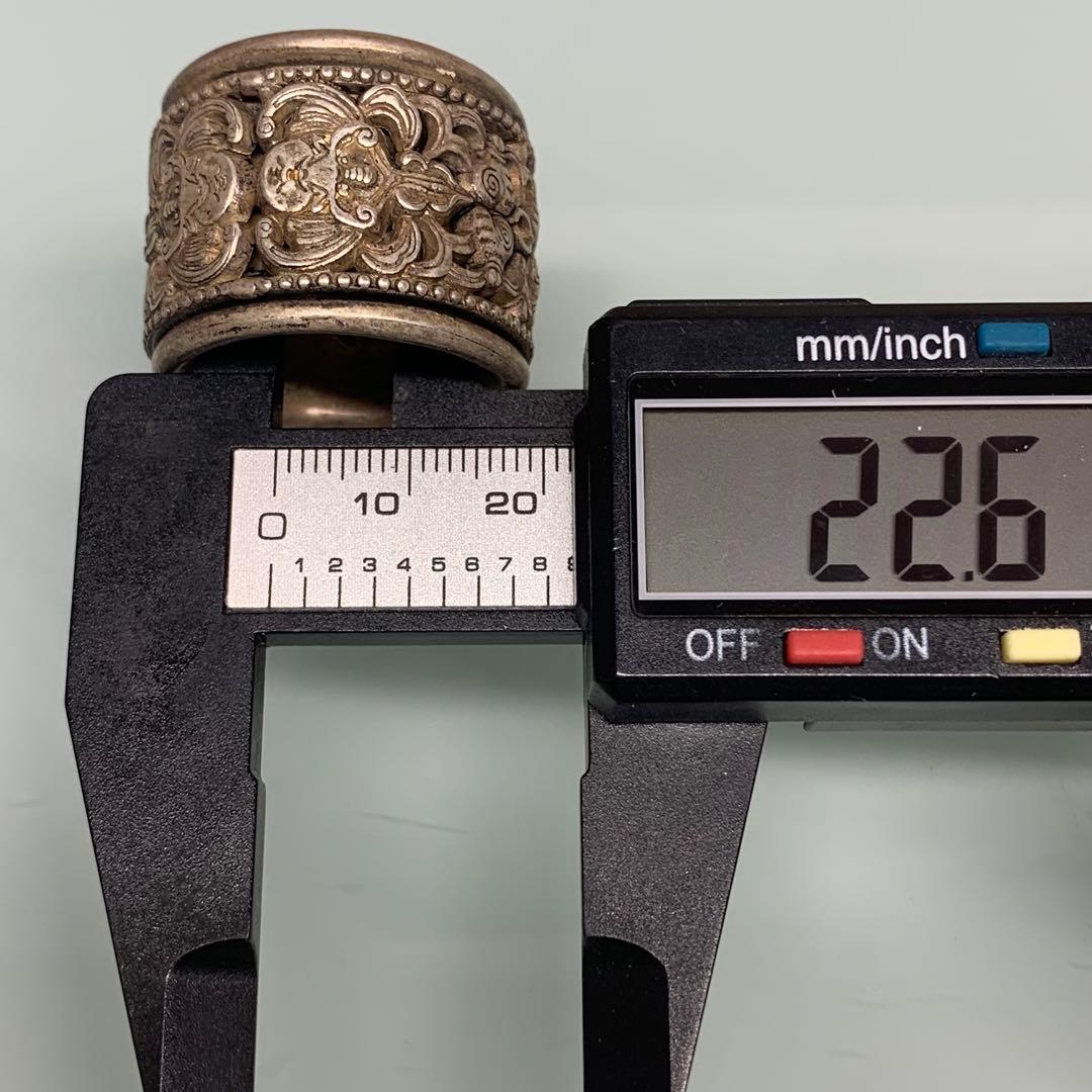 旧蔵　模様 扳指&指輪　清国　「光緒·元寶·足銀」銘　吉祥紋細工彫刻　時代物