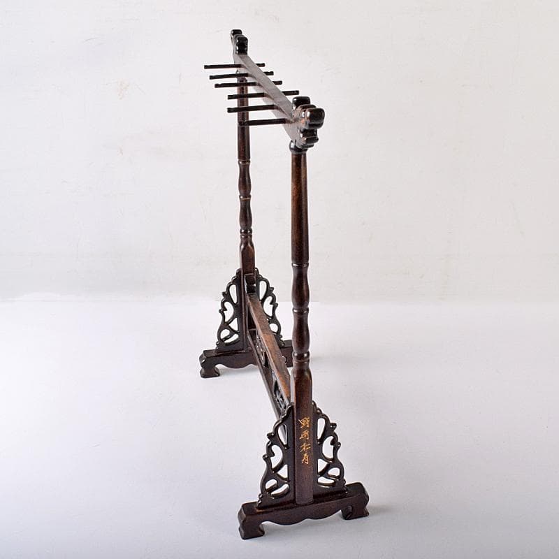 書道具　野崎松寿造　唐木紫檀製　 龍雕　筆掛　筆吊　V　R7943B