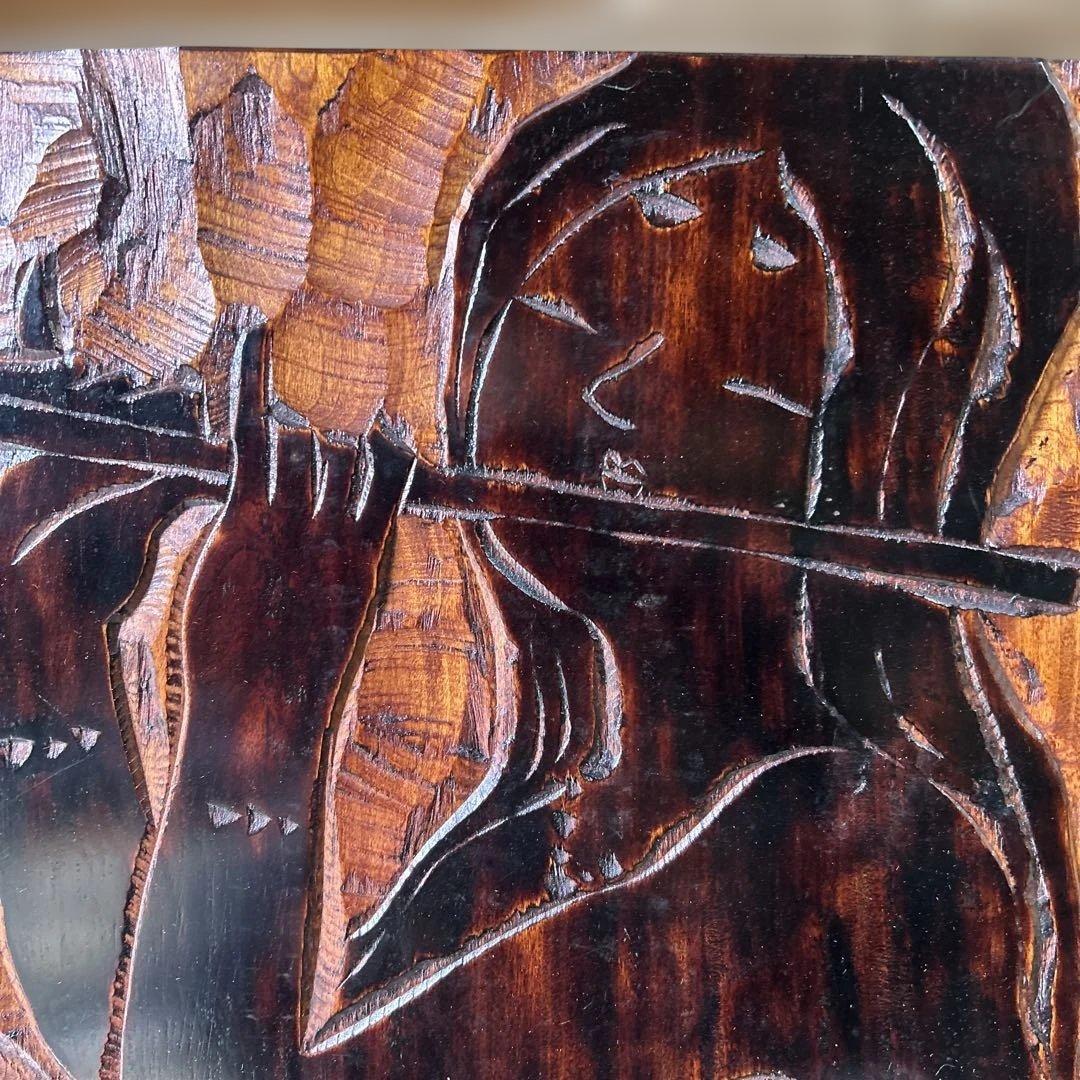 木製彫刻 笛を吹く女性　山田昭雲