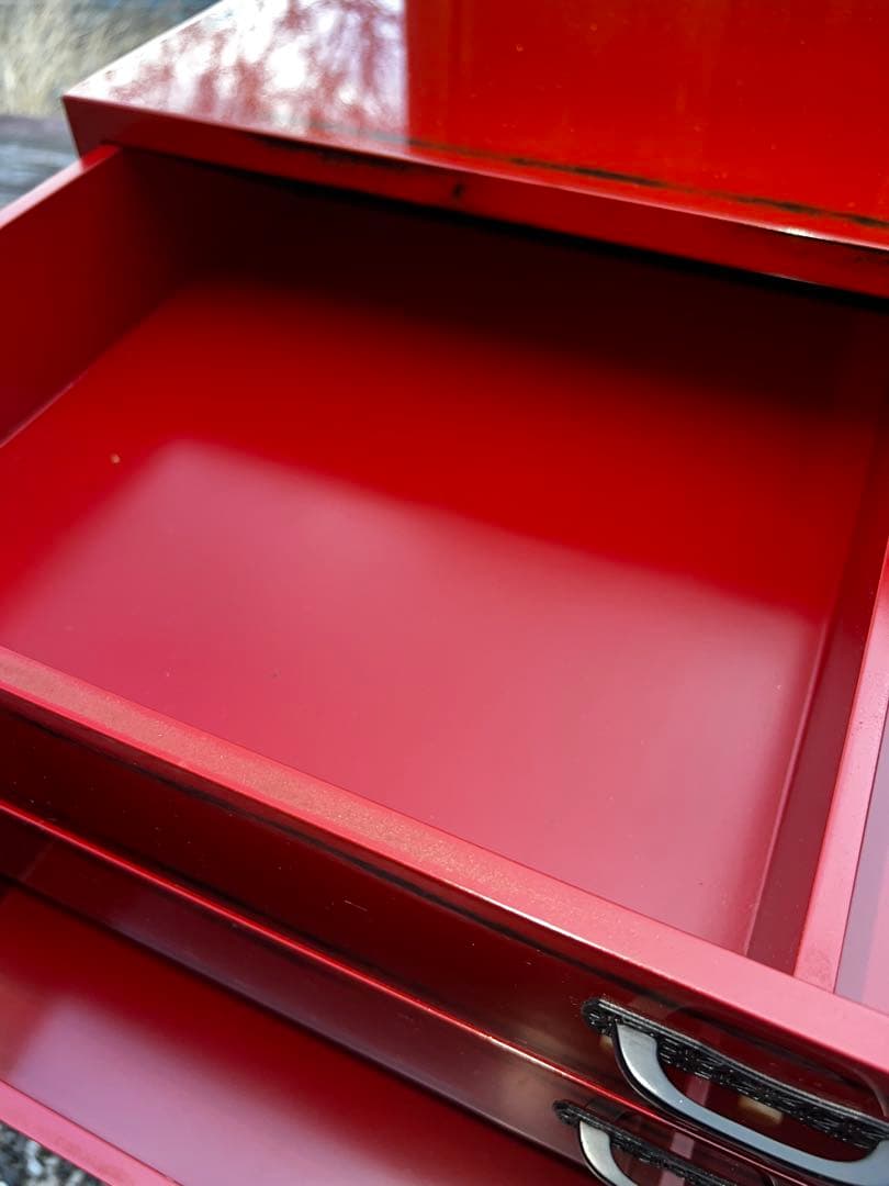 44 展示品 根来塗 三段引き出し 定価45000円