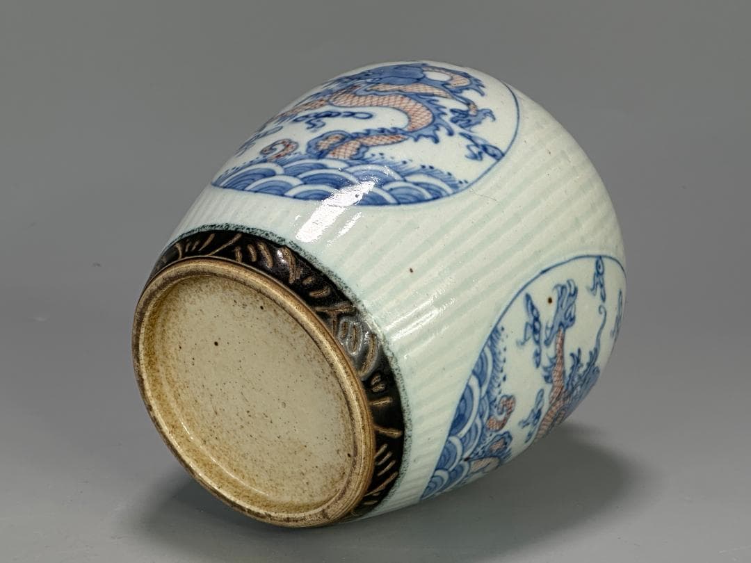 中国青磁　清朝　清時代　青花釉裏紅龍文壺　染付　辰砂　古壺　時代物　唐物　古物