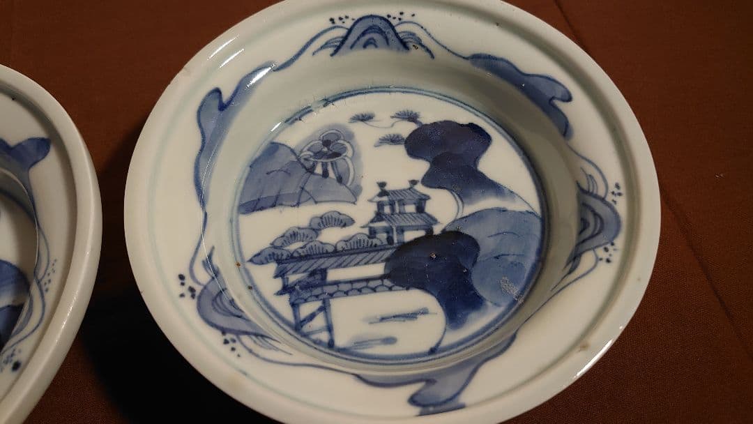 古伊万里　伊万里　染付　山水　菓子鉢　アンティーク伊万里　２客