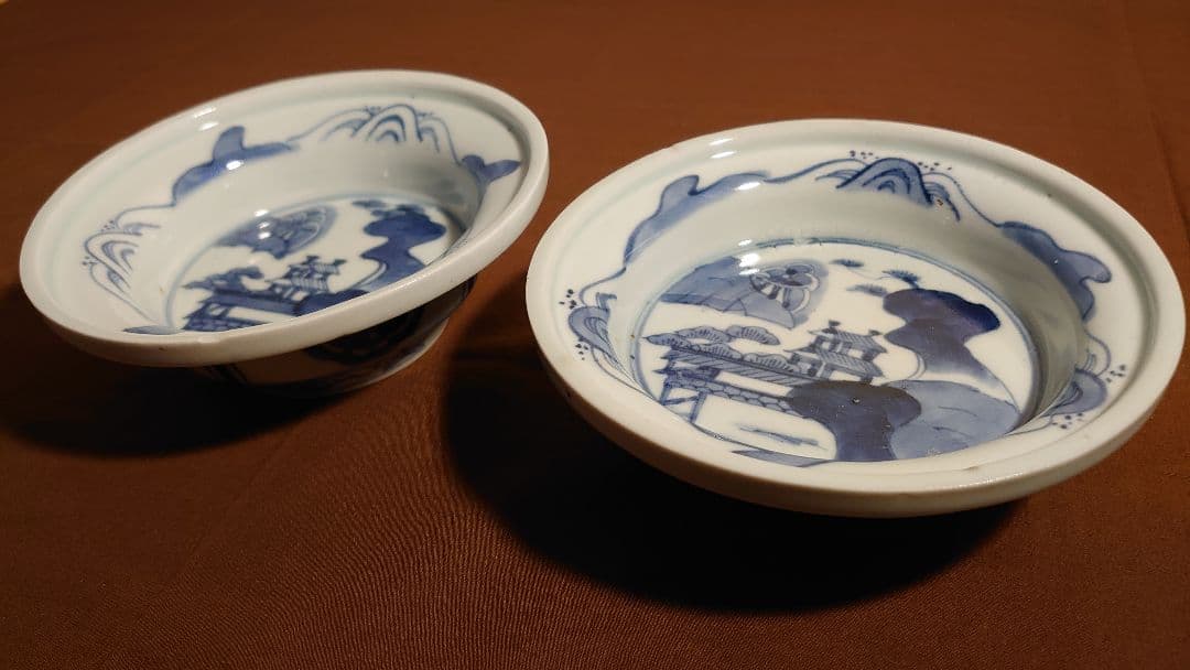 古伊万里　伊万里　染付　山水　菓子鉢　アンティーク伊万里　２客