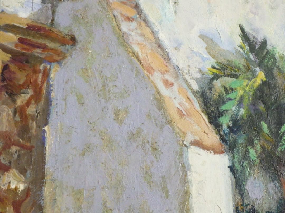 真作 春田美樹 油彩 闘牛場の内庭 ロンダ 肉筆 地図 木枠F6サイズ 一点物