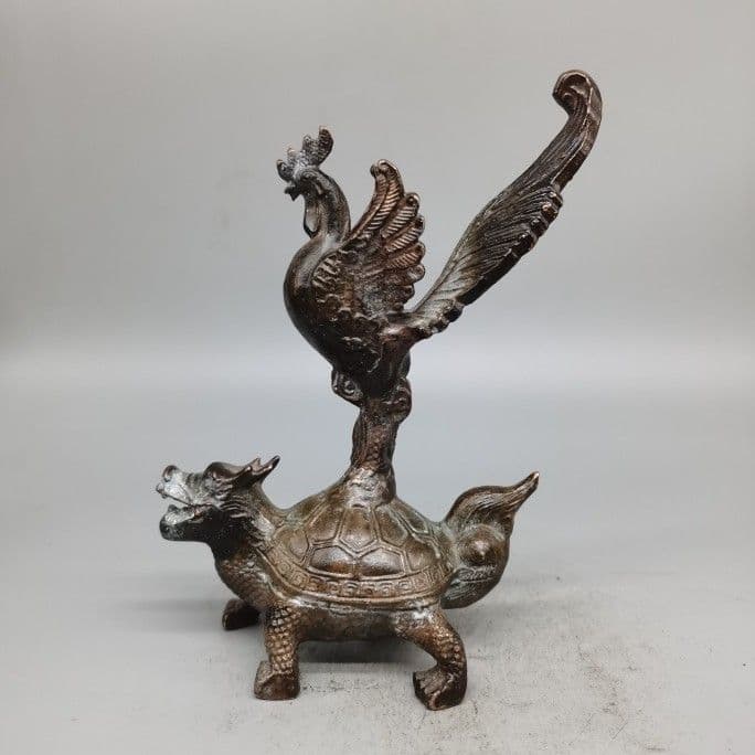 銅器 銅製 金鶏独立竜亀 置物 茶道具 装飾品 工芸品 美術品 置物