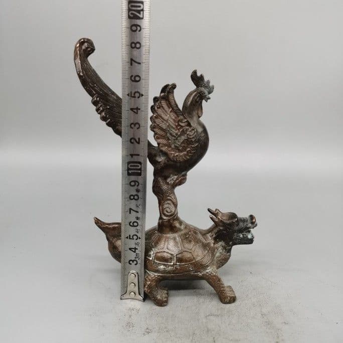 銅器 銅製 金鶏独立竜亀 置物 茶道具 装飾品 工芸品 美術品 置物