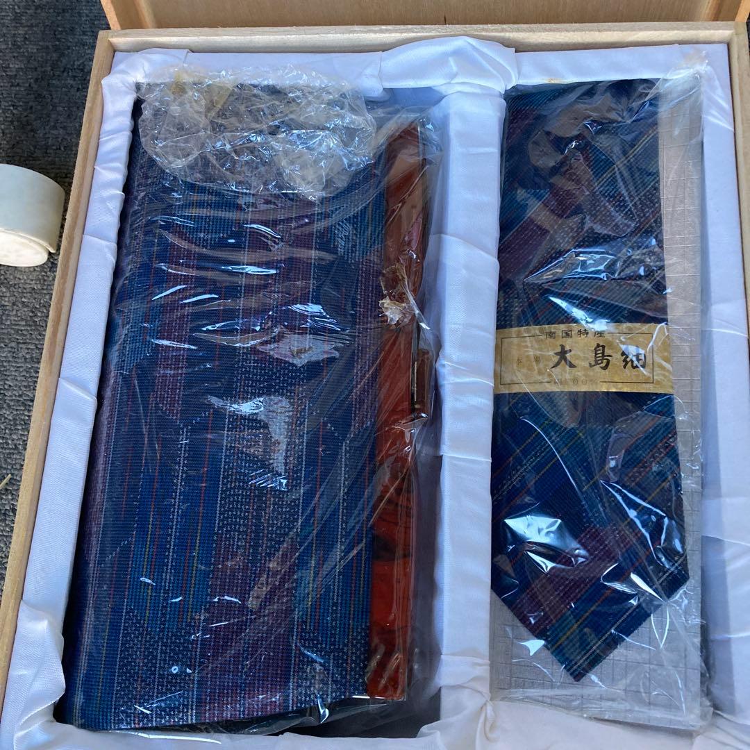 大島紬 ネクタイセット 津軽塗の箸付き