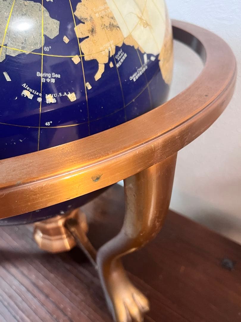 地球儀　天然石　インテリア　猫脚　縁起物　置物