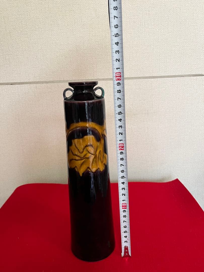 人間国宝 初代 徳田八十吉 深厚釉 耳付 花入 T277 真作保証