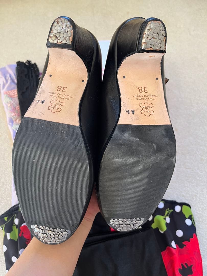 フラメンコ　イベリア　アバニコ　シューズ　38 24.5　ファルダ　薔薇　水玉