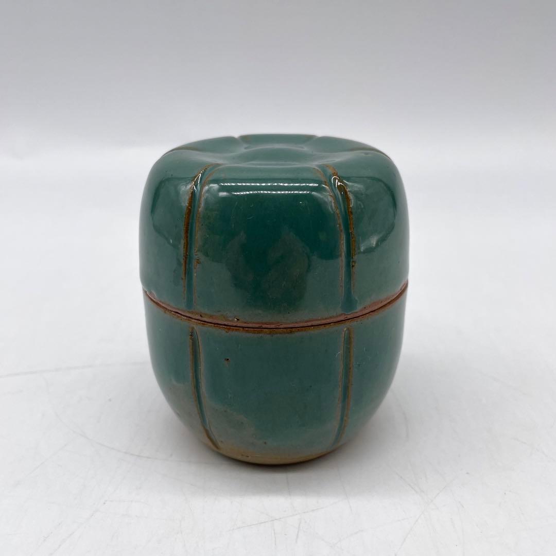 鳥取民藝　牛ノ戸焼　緑釉茶入蓋物