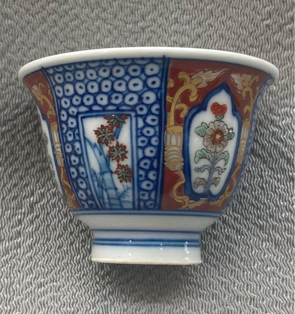 B97s  柿右衛門窯　煎茶碗 6客　松竹梅に菊図　「福」銘　箱無し