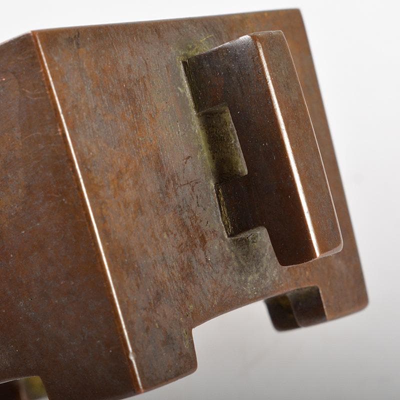 中国　大明宣徳年製　古銅　四方双耳香炉　馬槽爐　C　R5148