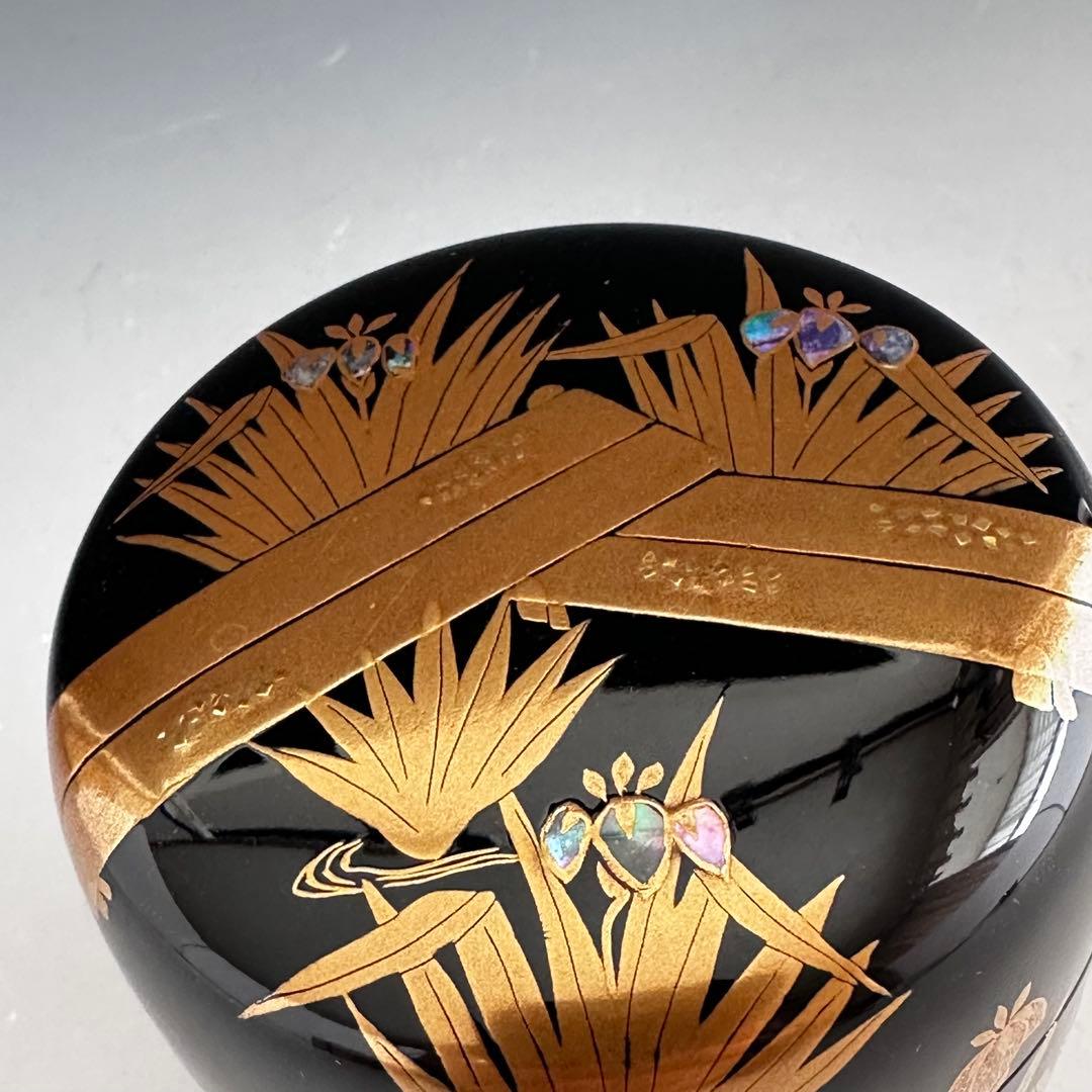 茶道具　八ツ橋蒔絵　大棗　堀川蒼雲　共箱　漆芸　薄茶器　杜若　燕子花