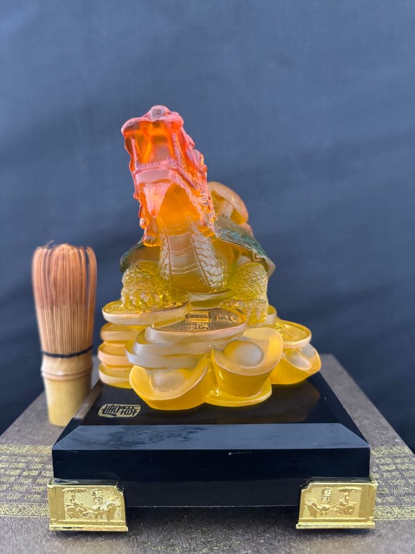 龍亀　琉璃　ガラス　工芸　置物 風水 開運 金運 骨董 インテリア　アンティーク