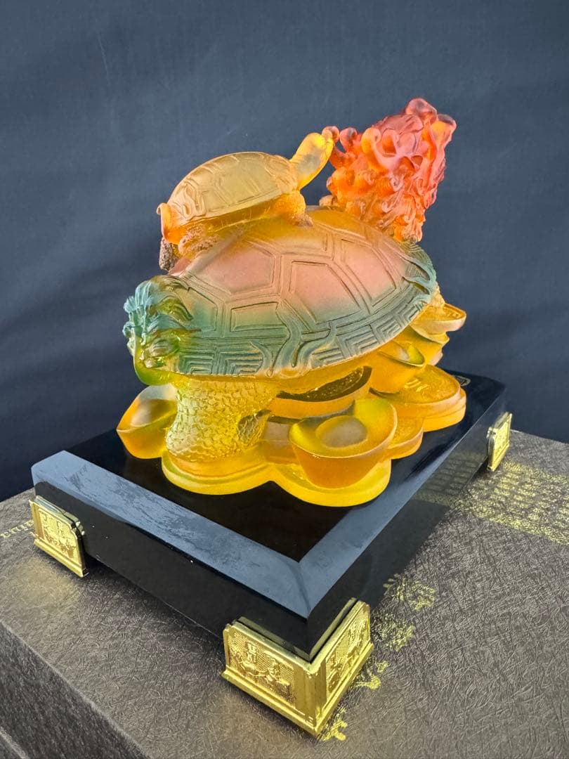 龍亀　琉璃　ガラス　工芸　置物 風水 開運 金運 骨董 インテリア　アンティーク