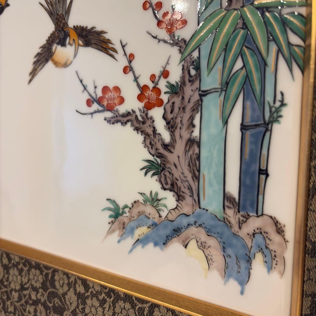 掛軸 陶磁画 応接間 玄関 茶室 書斎 装飾品 工芸品 置物 雀 鶉 梅 竹