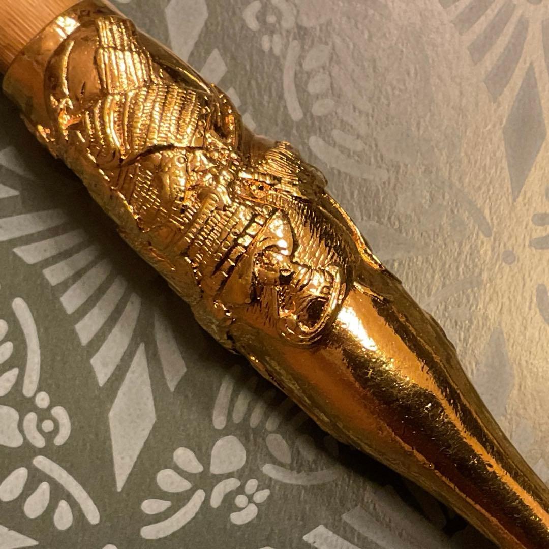 希少　金仕上げ　松流軒政輝　武者図　煙管　キセル