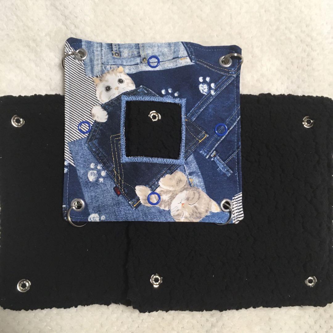 モモンガハウス(猫・デニム柄)  ボア黒  2000円